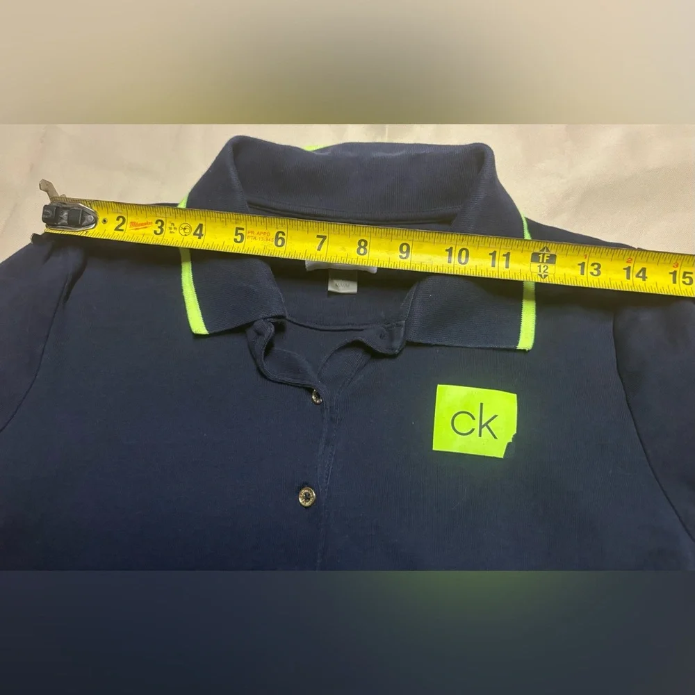 Calvin Klein Women’s Blue Polo Dress with Neon‎ Green Sz M